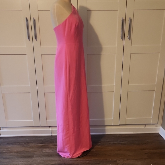 Aidan Mattox Pink One-Shoulder Cut out Sleeveless Evening Gown Sx 8 - Picture 4 of 6